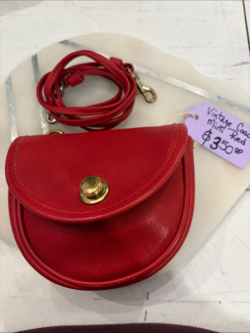 Red Leather Crossbody vintage coach Bag with Gold Snap Closure